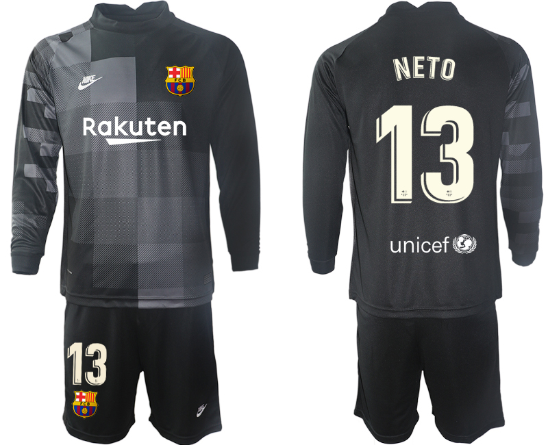 Men 2021-2022 Club Barcelona black goalkeeper Long Sleeve #13 Soccer Jersey